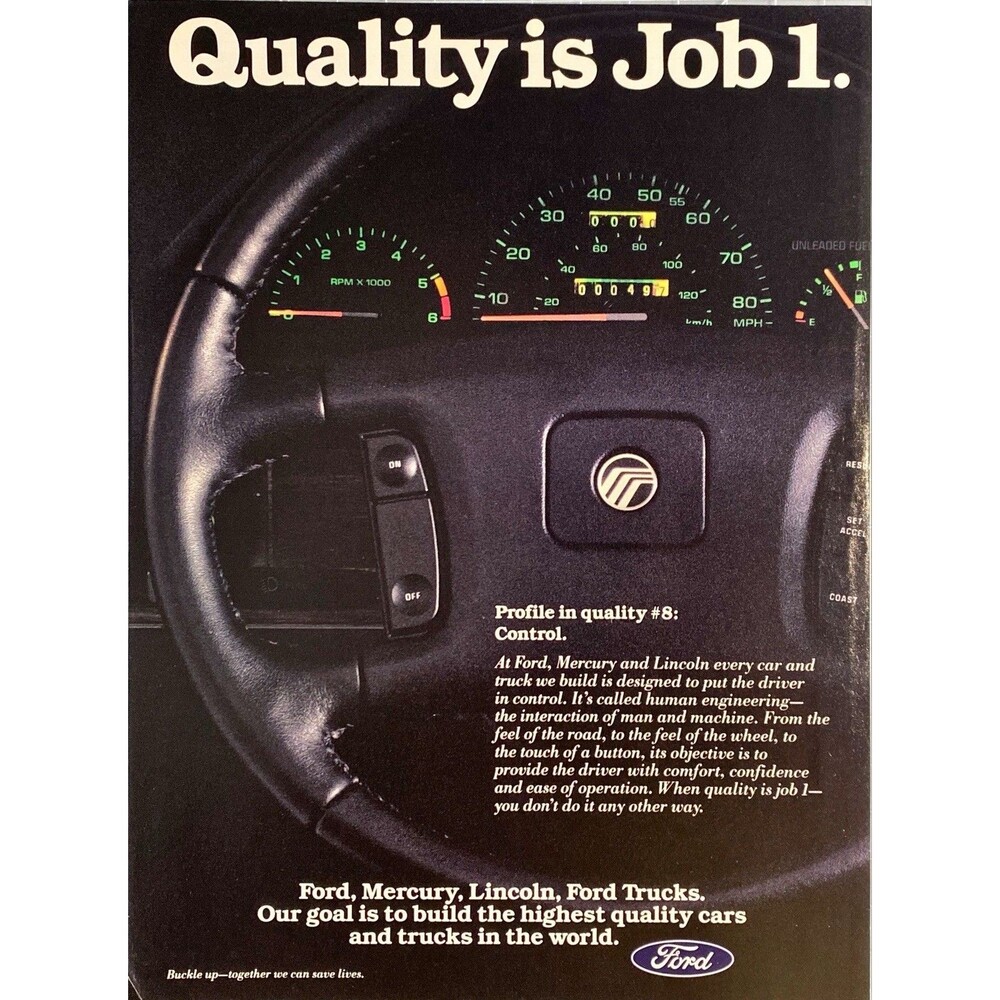 Ford, Mercury, Lincoln, Ford Trucks "Quality if Job 1" Vintage Print Ad 1989